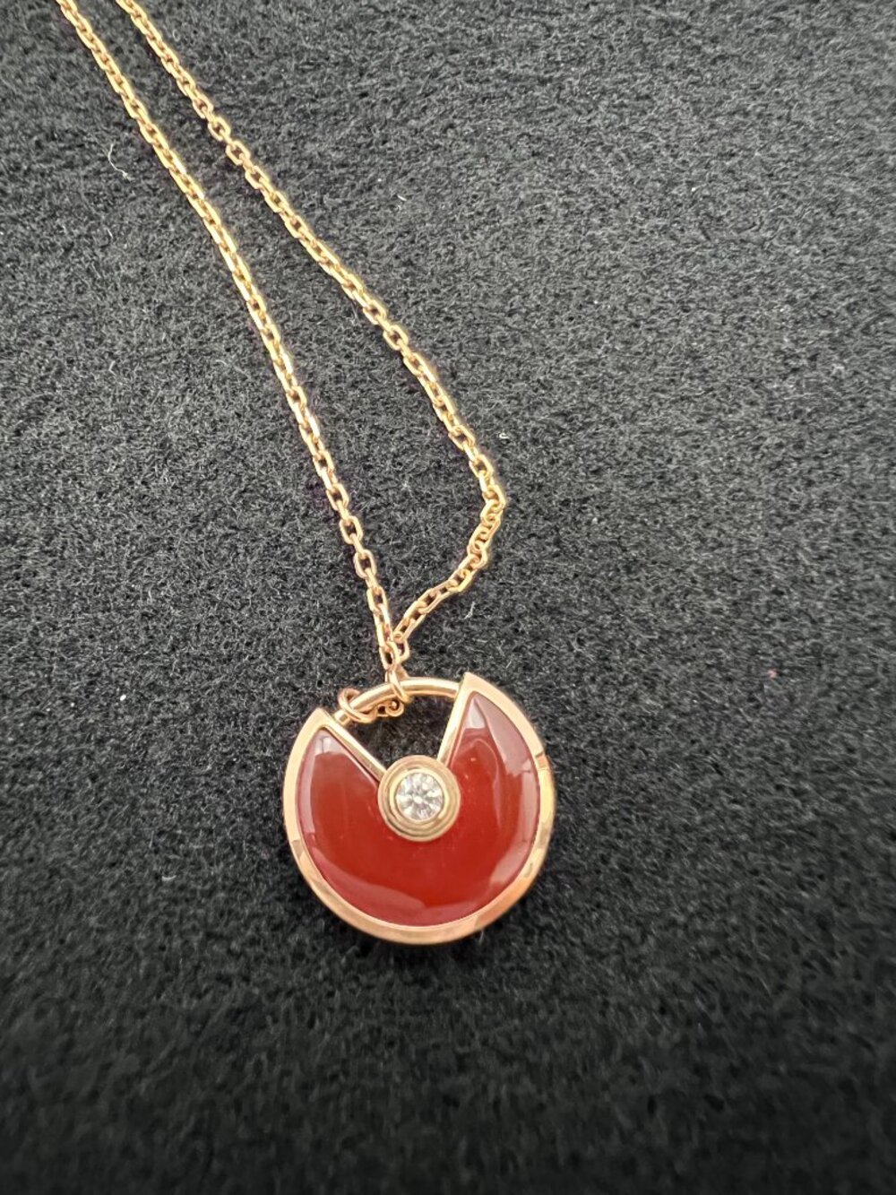 Cartier Amulette XS Carnelian Diamond 18K Rose Gold Necklace - Picture 5 of 7